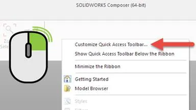 Customize quick access toolbar SOLIDWORKS Composer